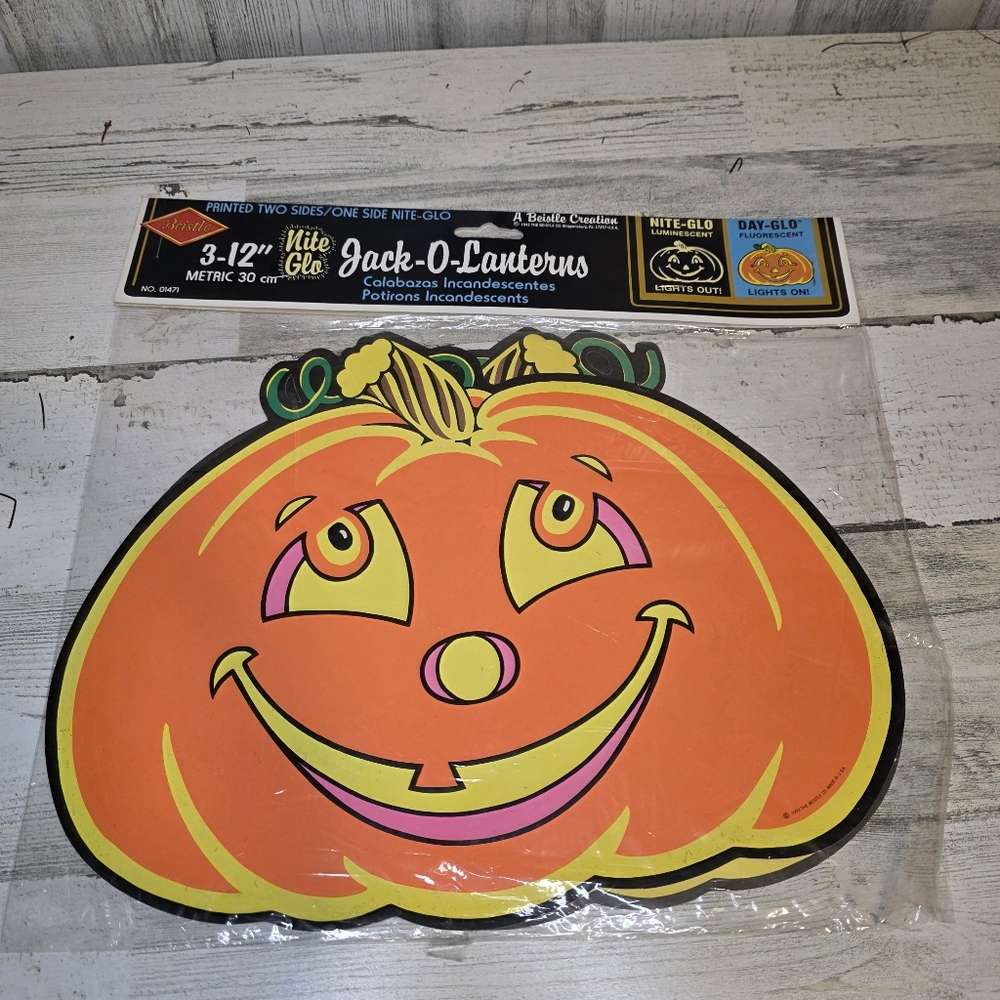 Sealed Vintage 1993 Beistle Nite Glo Jack O Lantern Halloween Glow in Dark - Picture 8 of 9